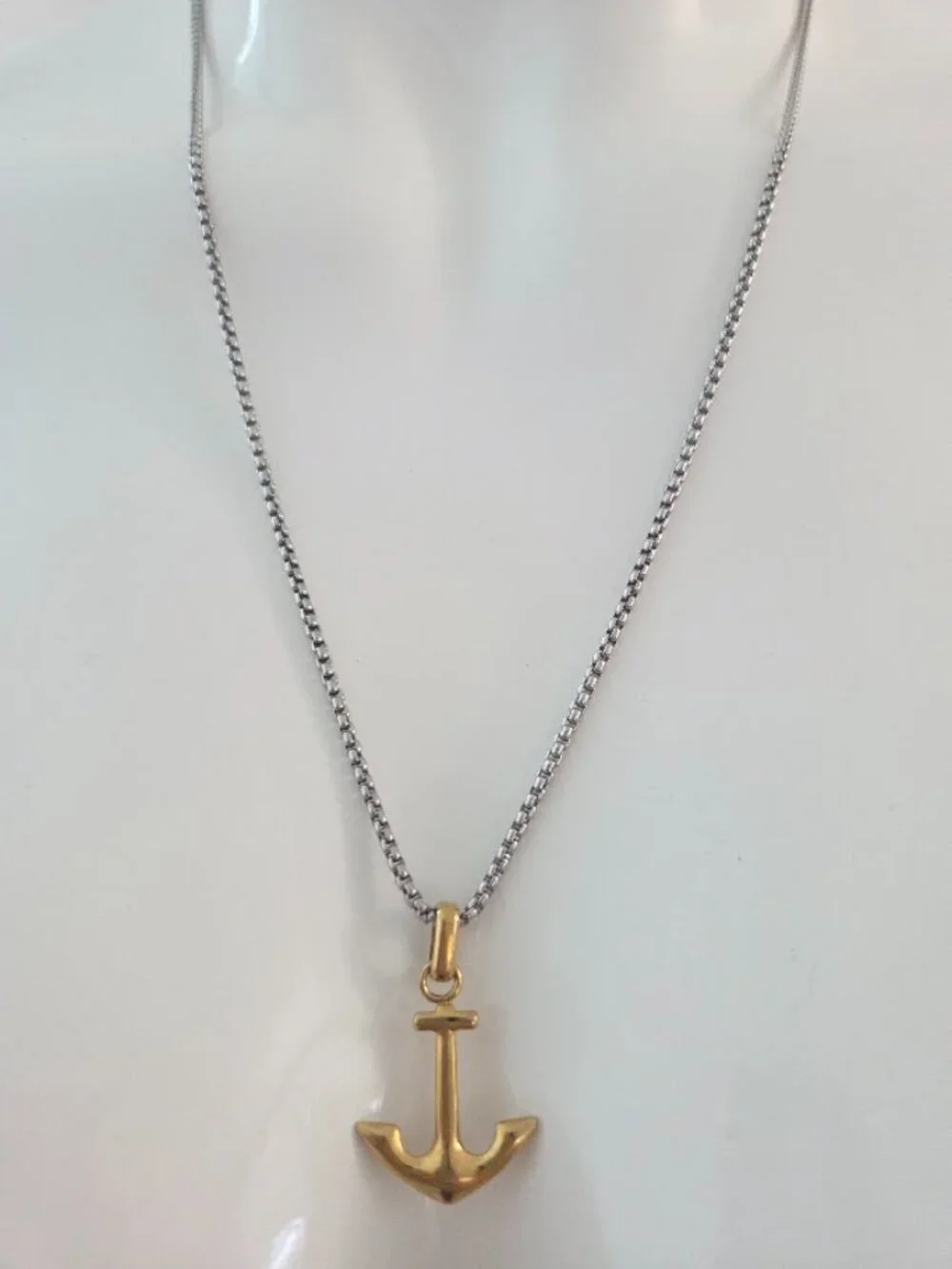 Anchor Pendant Box Chain Necklace Stainless Steel Gold Silver Nautical Unisex Je